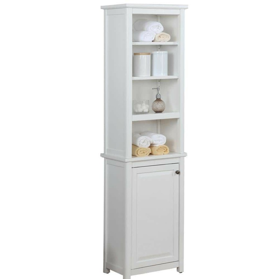 Linen Cabinets * | Alaterre Furniture Dorset Bathroom 17 In. W Freestanding Storage Tower With Open Upper Shelves And Lower Cabinet In White