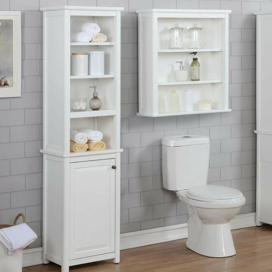 Linen Cabinets * | Alaterre Furniture Dorset Bathroom 17 In. W Freestanding Storage Tower With Open Upper Shelves And Lower Cabinet In White