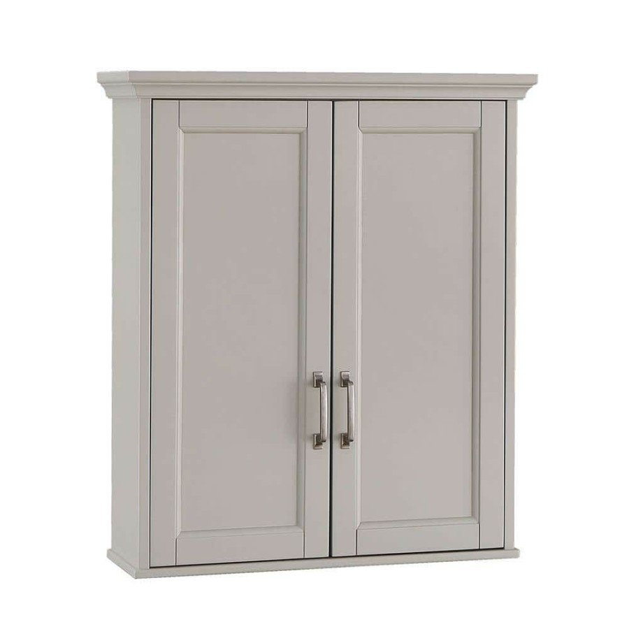 Bathroom Wall Cabinets * | Home Decorators Collection Ashburn 23-1/2 In. W X 28 In. H X 7-88/100 In. D Bathroom Storage Wall Cabinet In Grey