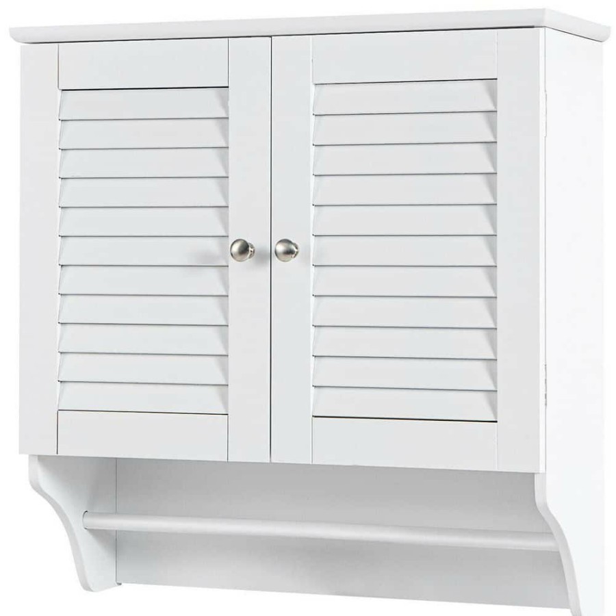 Bathroom Wall Cabinets * | Angeles Home 23.5 In. W X 9 In. D X 23.5 In. H White Bathroom Wall Cabinet With Height Adjustable Shelf And Towels Bar