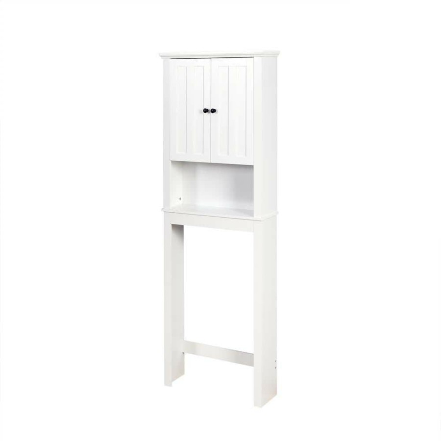 Bathroom Wall Cabinets * | Forclover 7.7 In. D X 23.6 In. W X 67.3 In. H Bathroom Wooden Space Saver White Toilet Wall Cabinet With A Adjustable Shelf