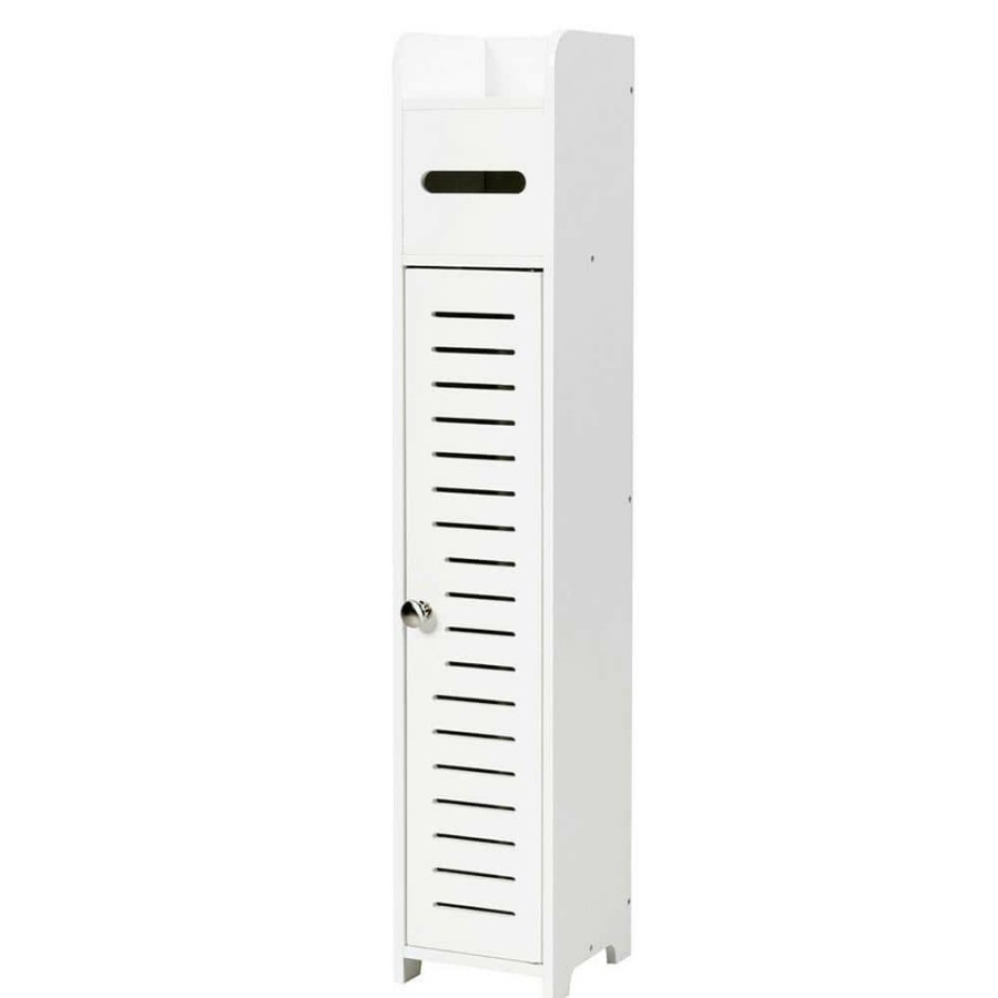 Linen Cabinets * | Gymax 6 In. W X 6.5 In. D X 31.5 In. H White Small Bathroom Storage Shelf Corner Floor Linen Cabinet Toilet Paper Holder