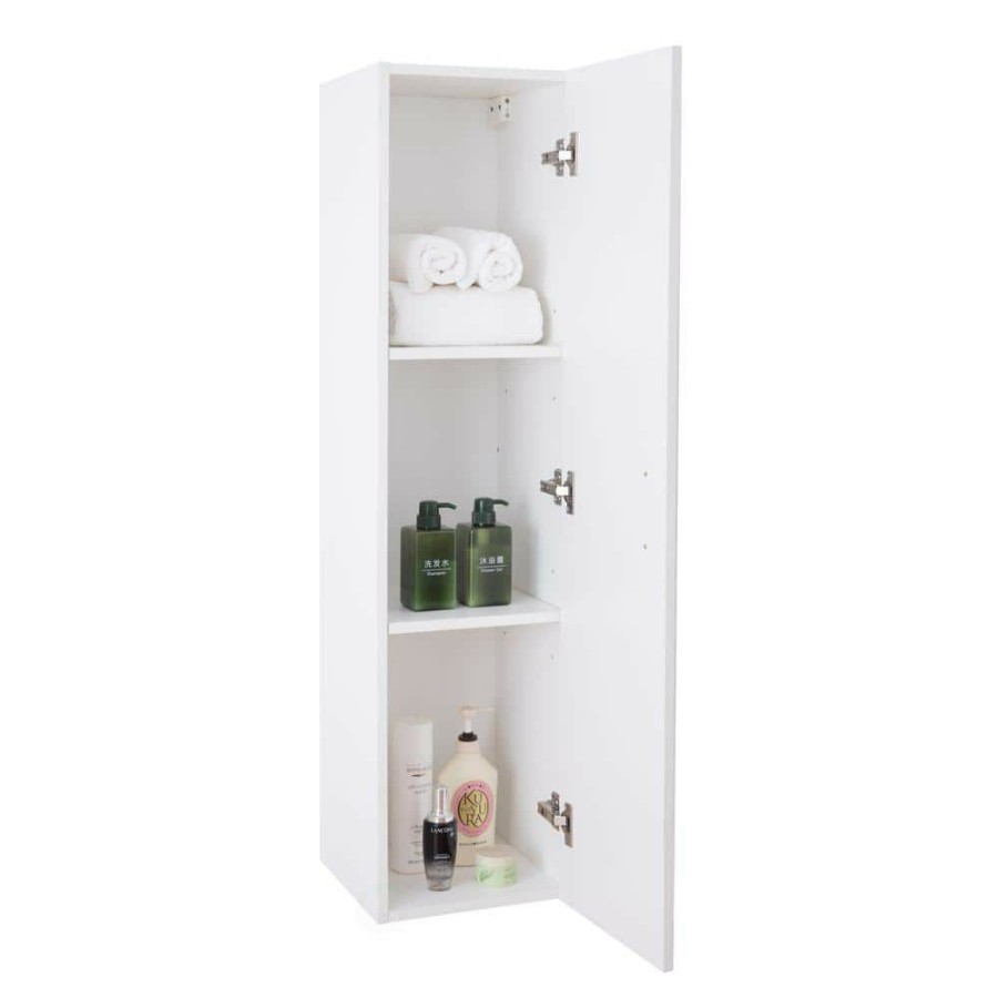 Bathroom Wall Cabinets * | Basicwise Modern Long Bathroom Wall Mounted Cabinet In White