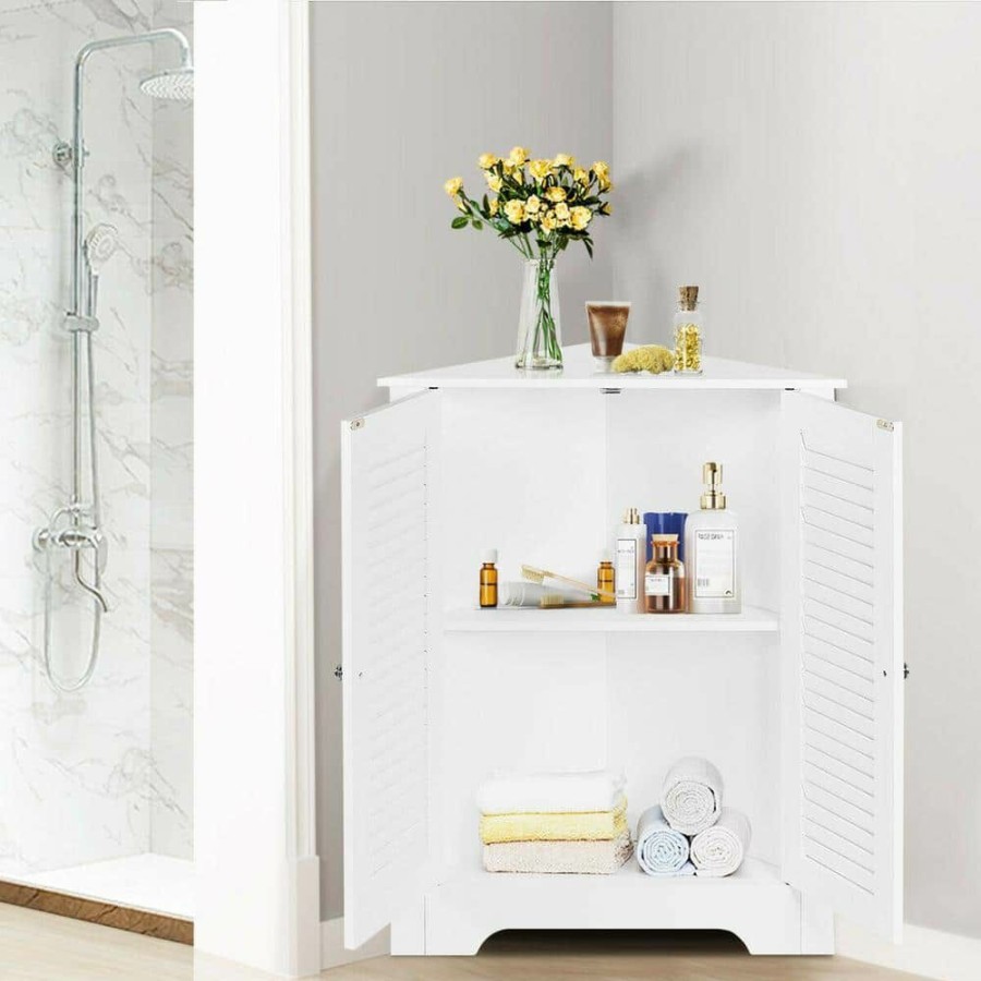 Bathroom Wall Cabinets * | Casainc 25 In. W Adjustable Corner Storage Wall Cabinet With Shutter Doors In White