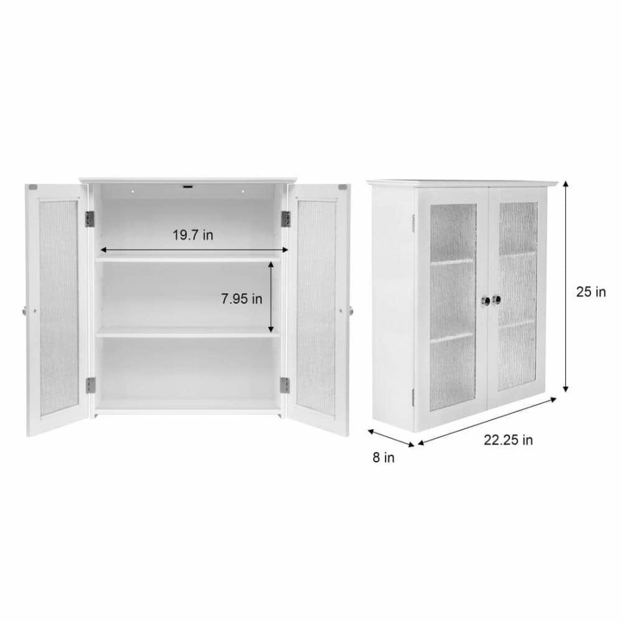 Bathroom Wall Cabinets * | Elegant Home Fashions Connor 22 In. W Wall Cabinet With 2 Glass Doors In White