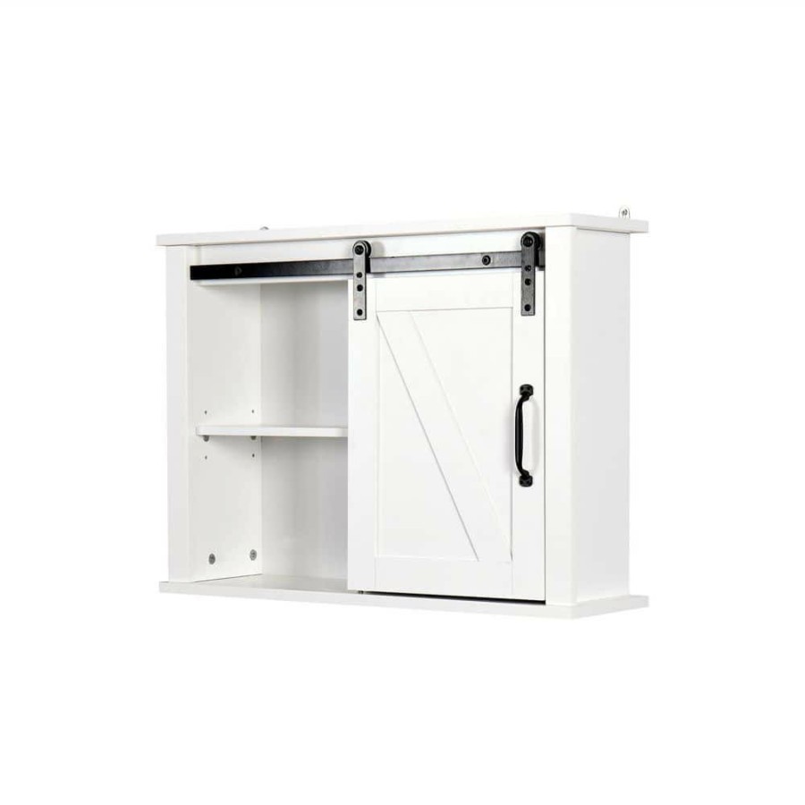 Bathroom Wall Cabinets * | Unbranded 27.16 In. W X 7.80 In. D X 19.68 In. H White Bathroom Storage Wall Cabinet With 2 Adjustable Shelves