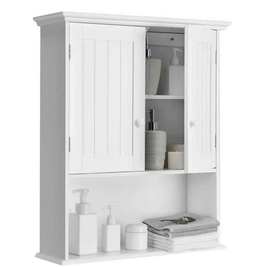 Bathroom Wall Cabinets * | Costway 7.9 In.W Wall Mount Bathroom Cabinet Storage Organizer In White