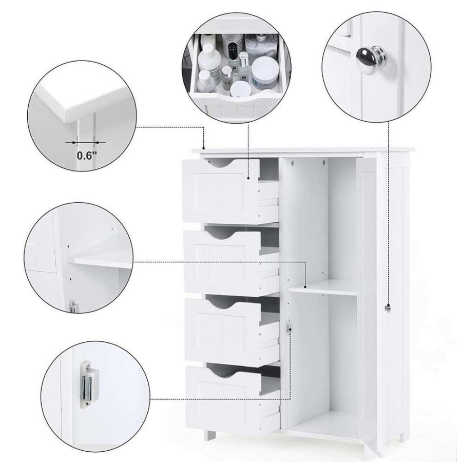 Linen Cabinets * | Romatlink 21.7 In. W X 31.9 In. H X 11.8 In. D Single Door Linen Cabinet Waterproof Bathroom Storage Floor Cabinet In White