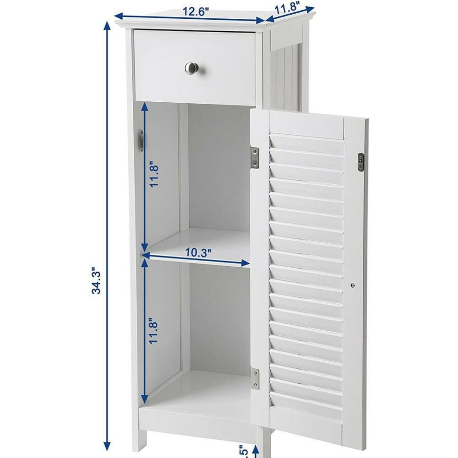 Linen Cabinets * | Epowp 12.6 In. W X 11.8 In. D X 34.25 In. H White Linen Cabinet With Drawer And Single Shutter Door