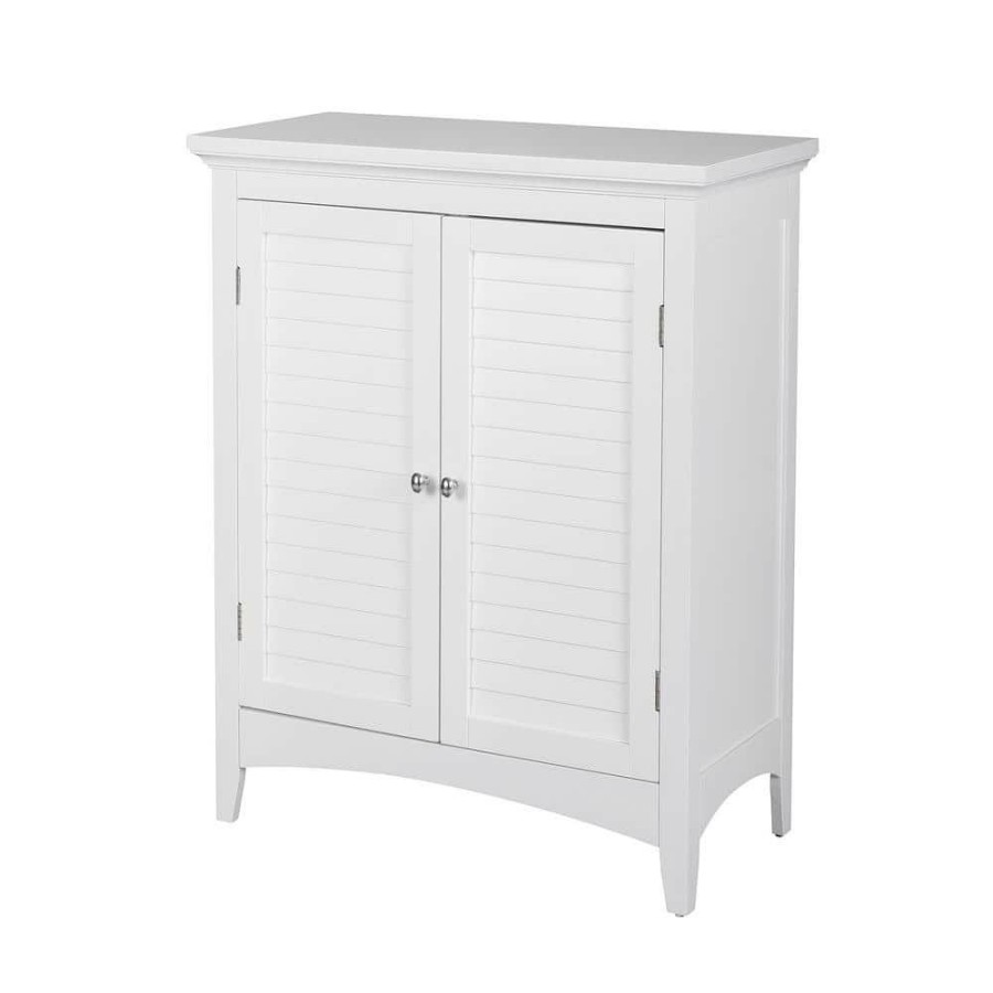 Linen Cabinets * | Elegant Home Fashions Simon 26 In. W X 13 In. D X 32 In. H Bathroom Linen Storage Floor Cabinet With 2-Shutter Doors In White