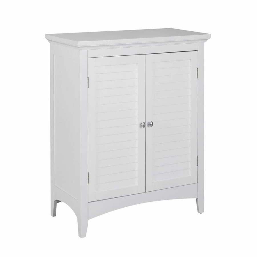 Linen Cabinets * | Elegant Home Fashions Simon 26 In. W X 13 In. D X 32 In. H Bathroom Linen Storage Floor Cabinet With 2-Shutter Doors In White