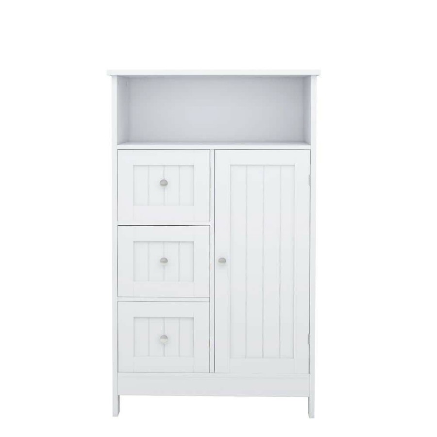 Bathroom Wall Cabinets * | Unbranded 23.62 In. W X 11.8 In. D X 39.57 In. H White Bathroom Wall Cabinet With 3 Drawers And 1 Door