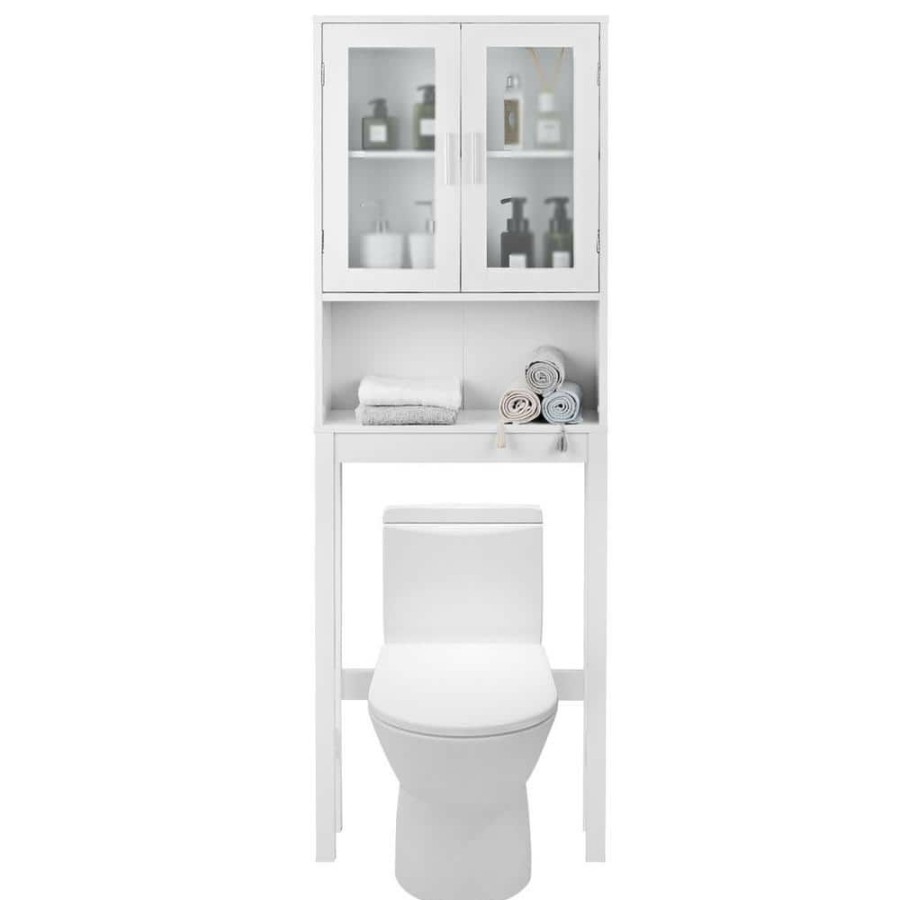 Bathroom Wall Cabinets * | Costway 23 In. W Wall Cabinet/Toilet Topper/Over The John In White