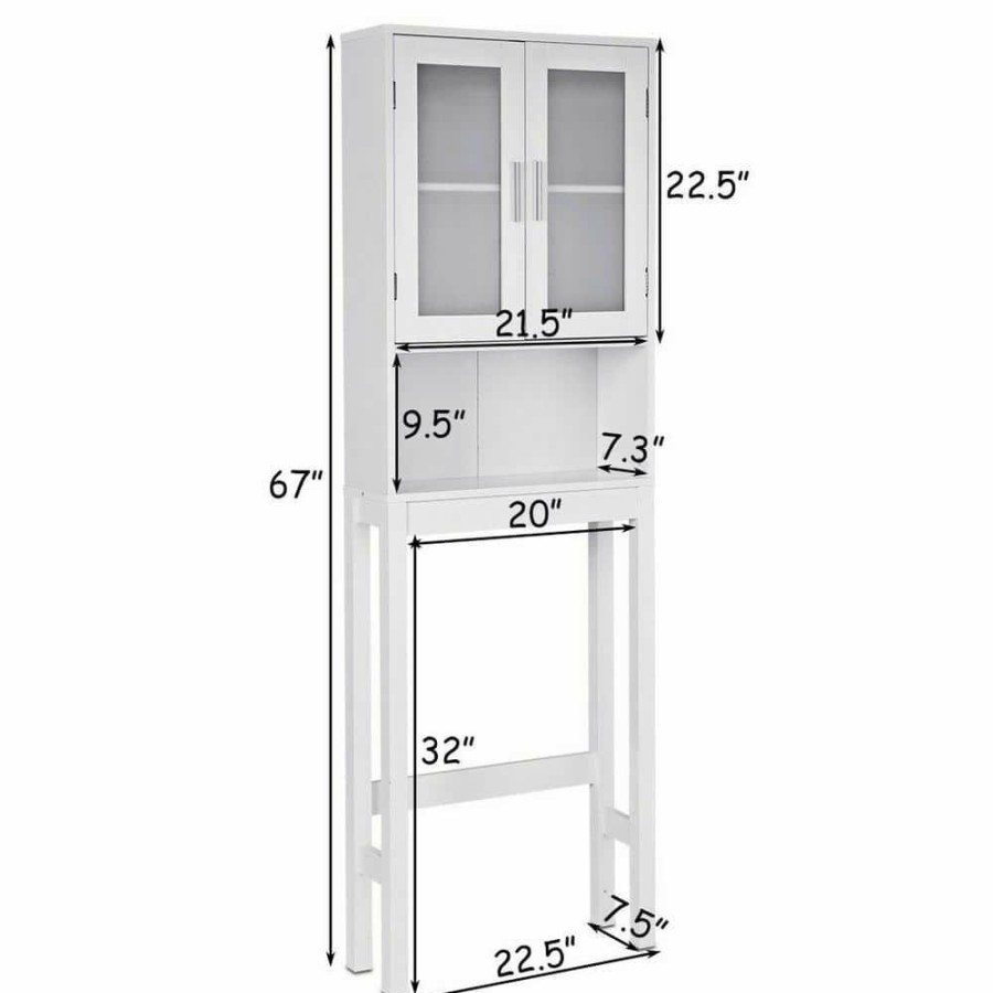 Bathroom Wall Cabinets * | Costway 23 In. W Wall Cabinet/Toilet Topper/Over The John In White