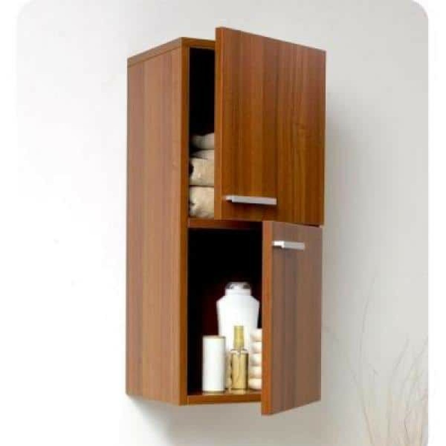 Bathroom Wall Cabinets * | Fresca 12 In. W X 27-1/2 In. H X 12 In. D Bathroom Linen Storage Cabinet In Teak