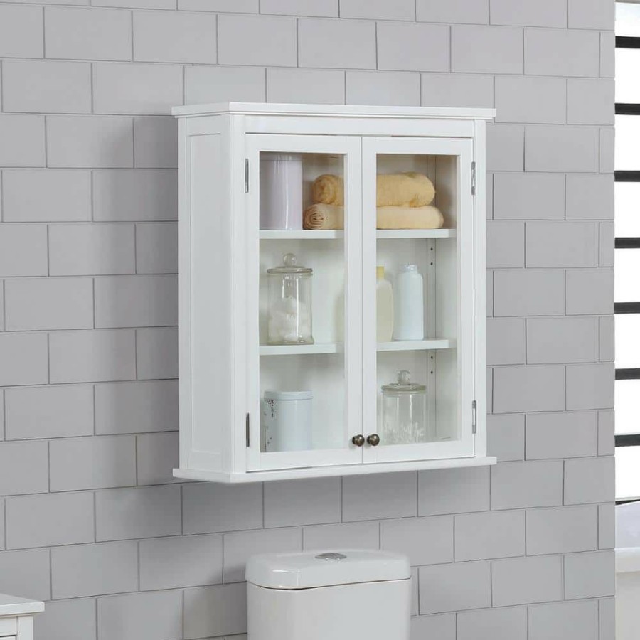 Bathroom Wall Cabinets * | Alaterre Furniture Dorset 27 In. W Wall Mounted Bath Storage Cabinet With Glass Cabinet Doors In White