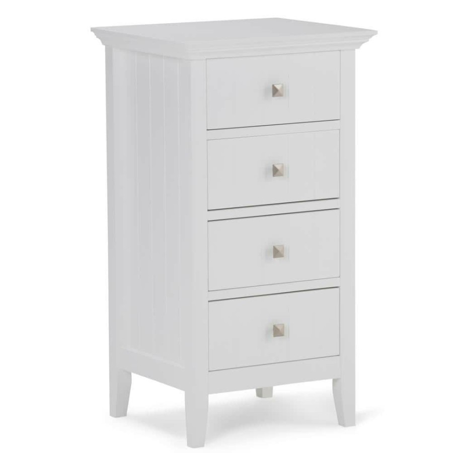 Linen Cabinets * | Simpli Home Acadian 32.1 In. H X 18.1 In. W Four Drawer Floor Storage Bath Cabinet In Pure White