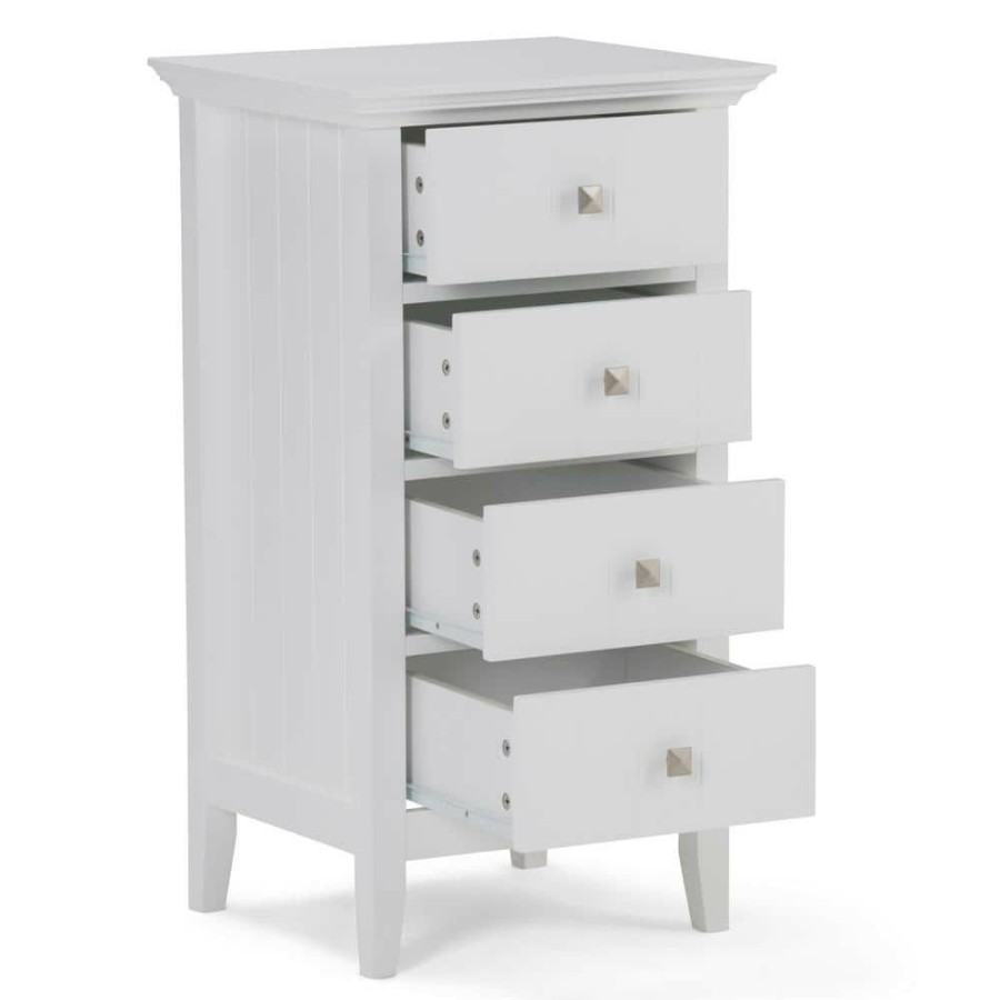 Linen Cabinets * | Simpli Home Acadian 32.1 In. H X 18.1 In. W Four Drawer Floor Storage Bath Cabinet In Pure White