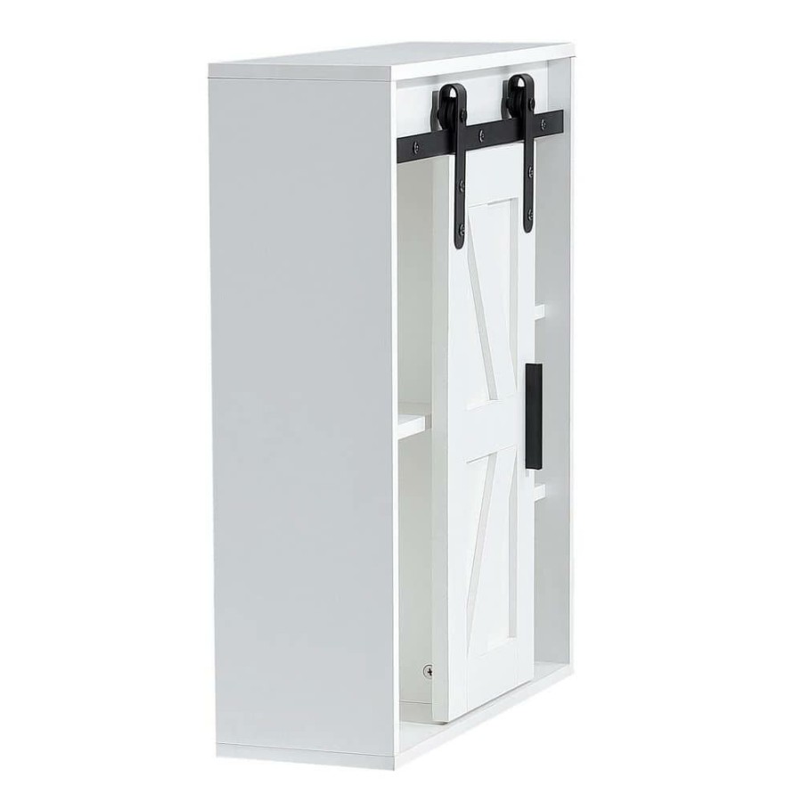 Bathroom Wall Cabinets * | Tidoin 21.7 In. W X 7.9 In. D X 27.6 In. H White Bathroom Wall Cabinet With 1 Door And 5 Shelves