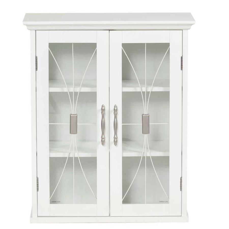 Bathroom Wall Cabinets * | Elegant Home Fashions Victorian 20-1/2 In. W X 24 In. H X 8-1/2 In. D Bathroom Storage Wall Cabinet With 2 Glass Doors In White