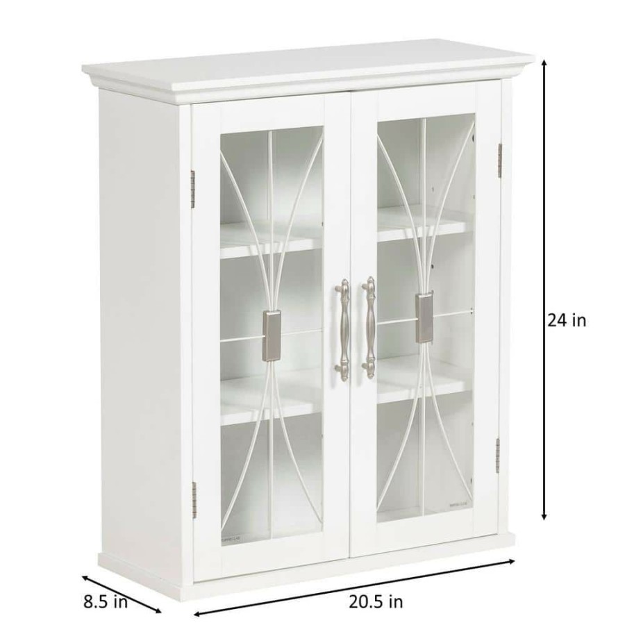 Bathroom Wall Cabinets * | Elegant Home Fashions Victorian 20-1/2 In. W X 24 In. H X 8-1/2 In. D Bathroom Storage Wall Cabinet With 2 Glass Doors In White