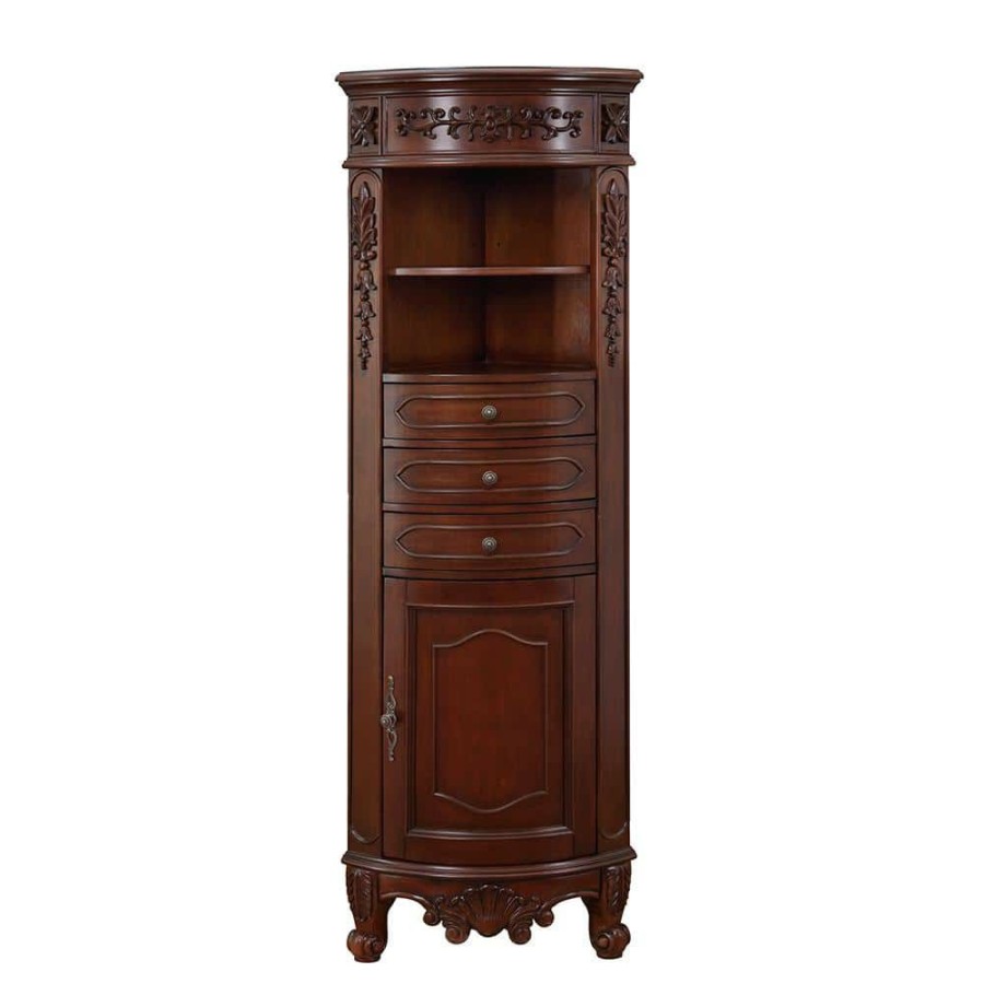 Linen Cabinets * | Home Decorators Collection Winslow 22 In. W X 14 In. D X 67.5 In. H Single Door Linen Cabinet In Antique Cherry