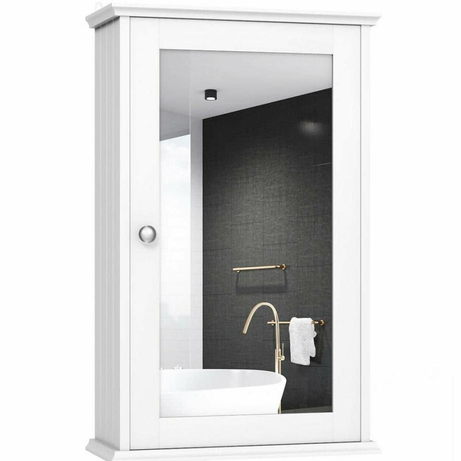 Bathroom Wall Cabinets * | Casainc 13.5 In. W Surface Wall Mount Bathroom Wall Cabinet With Single Mirror Door In White