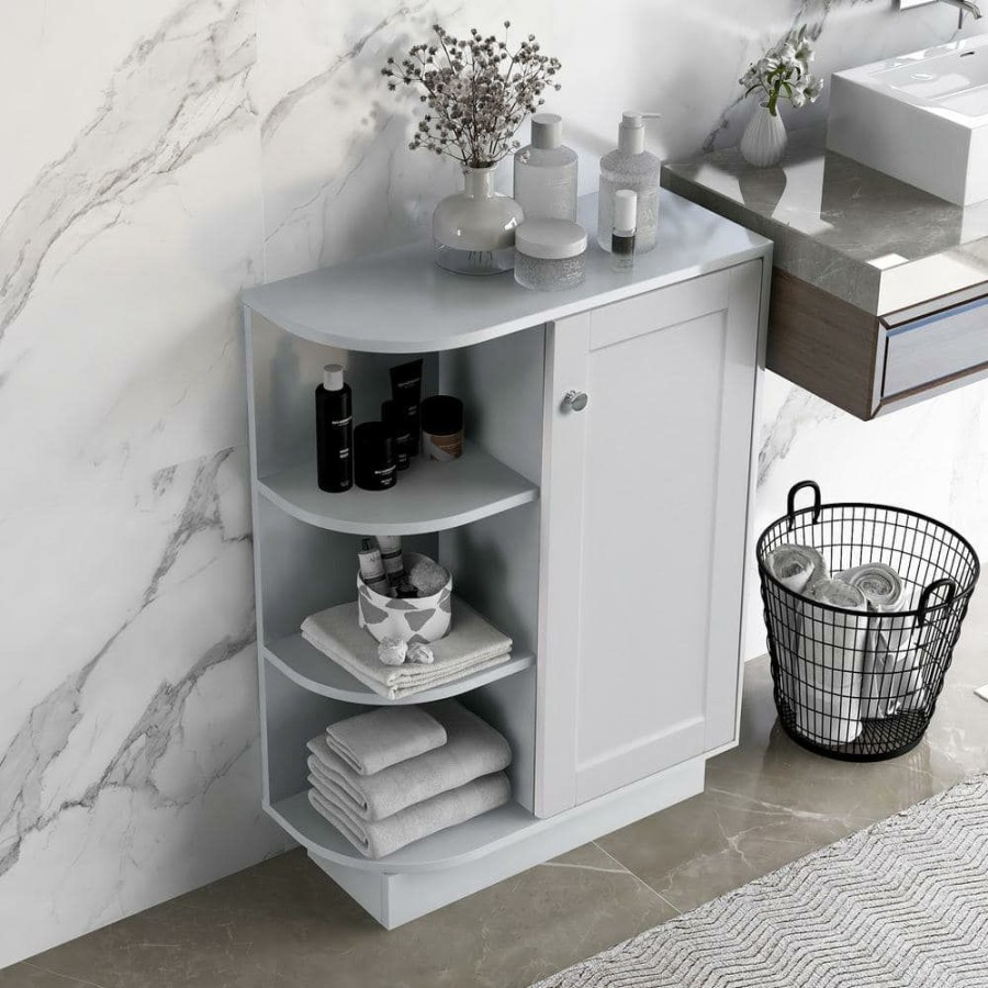 Linen Cabinets * | Aoibox 23.6 In. W X 9.7 In. D X 31.3 In. H Gray Open Style Shelf Cabinet Linen Cabinet With Adjustable Plates, Gray