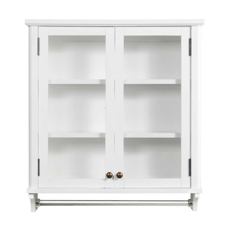 Bathroom Wall Cabinets * | Alaterre Furniture Dorset Bath 27 In. W X 28 In. D X 29 In. H White Pine Wall Mounted Bath Storage Cabinet With Mirror And Towel Rod