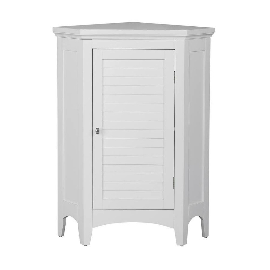 Linen Cabinets * | Elegant Home Fashions Simon 24-3/4 In. W X 17 In. D X 32 In. H Corner Bathroom Linen Storage Floor Cabinet With Shutter Door In White