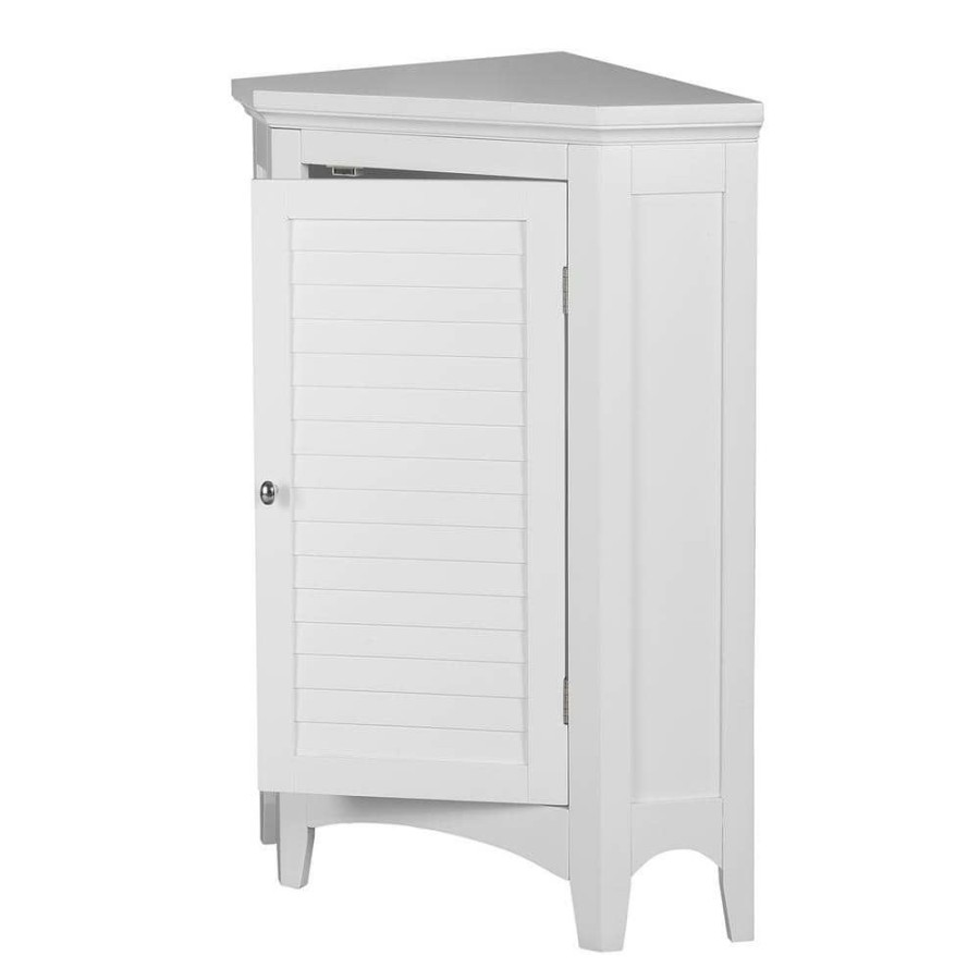 Linen Cabinets * | Elegant Home Fashions Simon 24-3/4 In. W X 17 In. D X 32 In. H Corner Bathroom Linen Storage Floor Cabinet With Shutter Door In White