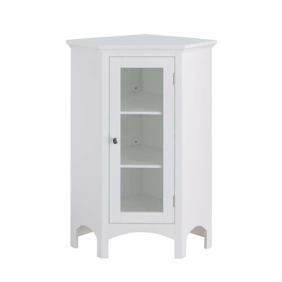 Linen Cabinets * | Teamson Home Wilshire 27-7/8 In. W X 32 In. H X 16-1/8 In. D Corner Bathroom Linen Storage Floor Cabinet In White