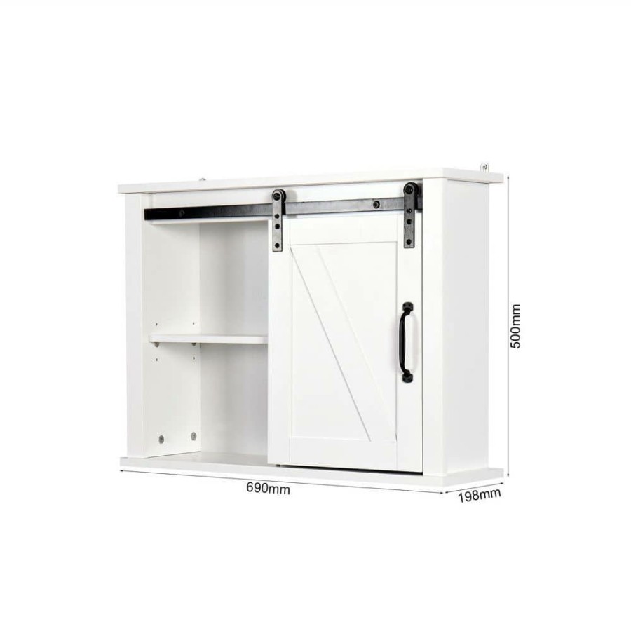 Bathroom Wall Cabinets * | Cadeninc 27.16 In. White Wall Mounted Bathroom Storage Cabinet With 2 Adjustable Shelves With A Barn Door