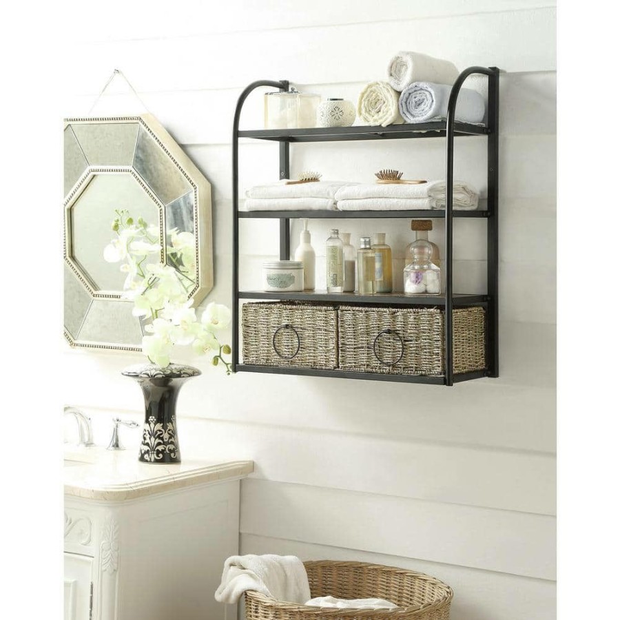 Bathroom Wall Cabinets * | 4D Concepts Windsor 24 In. W Storage Rack With Two Baskets In Brown