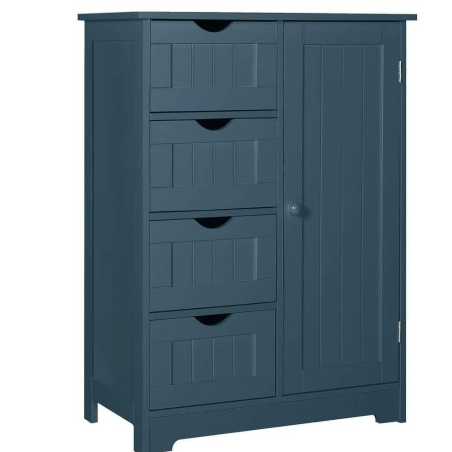 Linen Cabinets * | Veikous 12 In. W X 36 In. L X 36 In. H Dark Teal Kitchen Cabinet Storage Sideboard With Glass Door And 4-Drawers