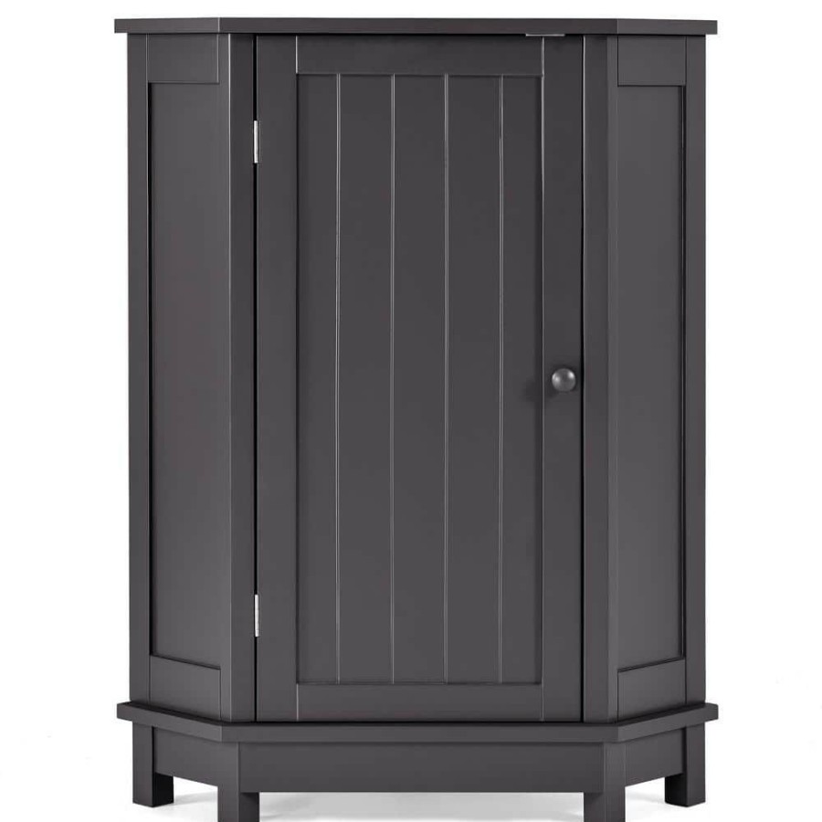 Linen Cabinets * | Unbranded 17.5 In. W X 17.5 In. D X 31.40 In. H Black Brown Bathroom Cabinet Triangle Corner Storage Linen Cabinet With Shelf