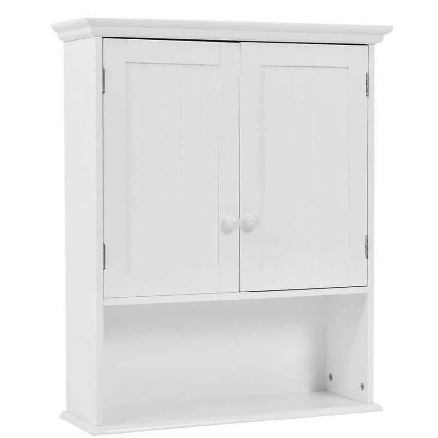 Bathroom Wall Cabinets * | Wellfor 24 In. W X 28 In. H X 8 In. D Bathroom Storage Wall Cabinet With 1 Glass Doors And Adjustable Shelf In White