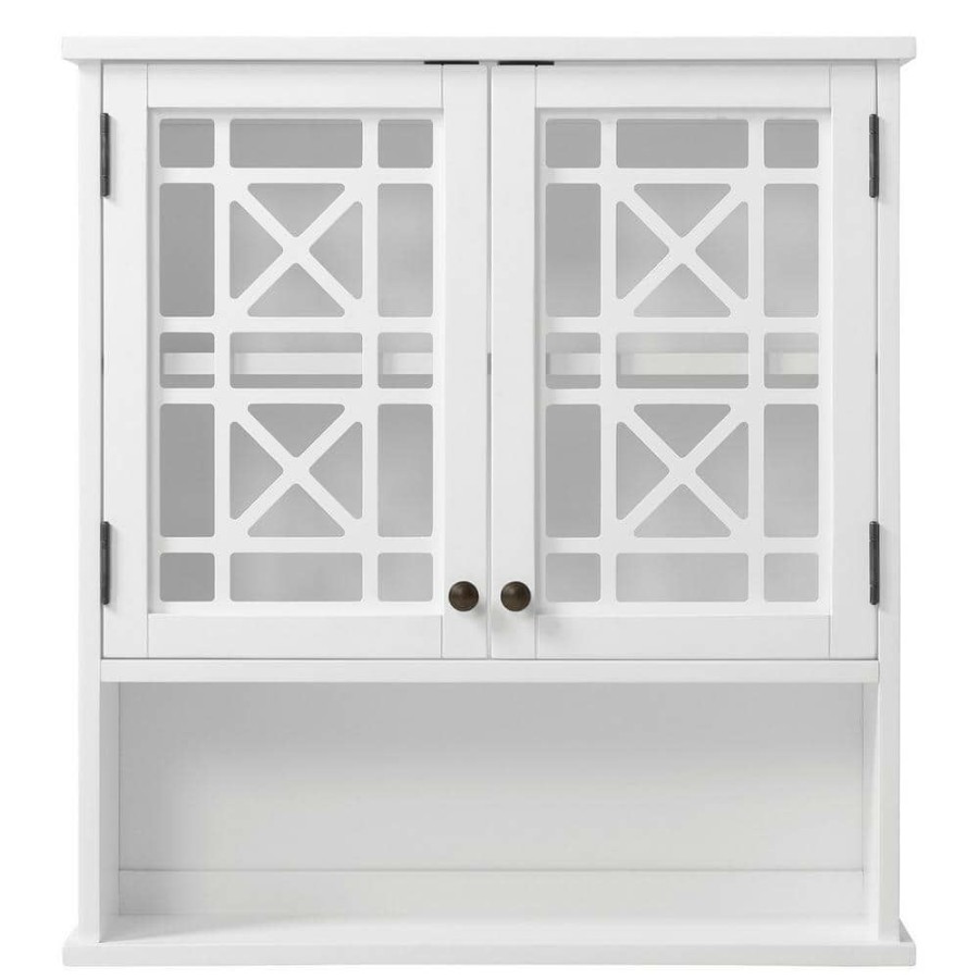 Bathroom Wall Cabinets * | Alaterre Furniture Derby 27 In. W X 8 In. D X 29 In. H White Wall Mounted Bath Storage Cabinet With Glass Cabinet Doors And Shelf