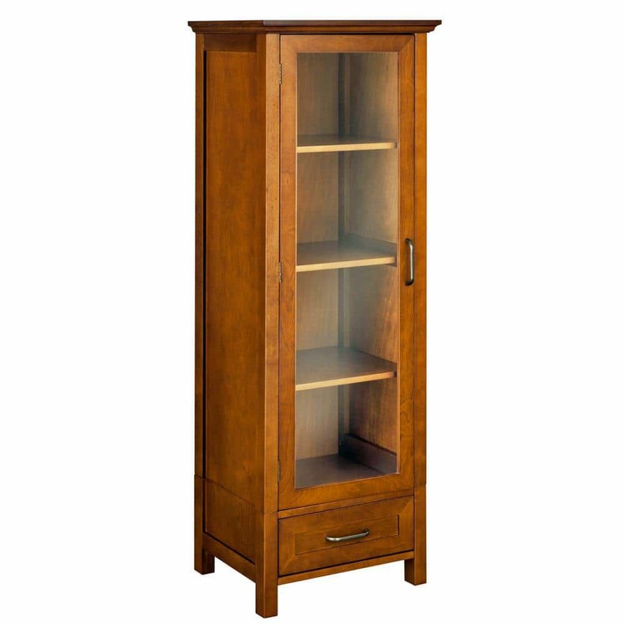 Linen Cabinets * | Teamson Home Aida 48-1/2 In. H X 17. In W X 13-1/2 In. D Bathroom Linen Storage Cabinet In Oil Oak