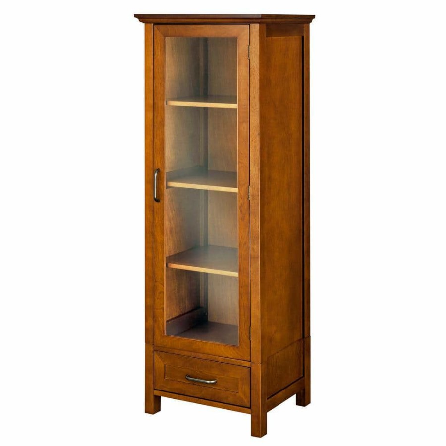 Linen Cabinets * | Teamson Home Aida 48-1/2 In. H X 17. In W X 13-1/2 In. D Bathroom Linen Storage Cabinet In Oil Oak